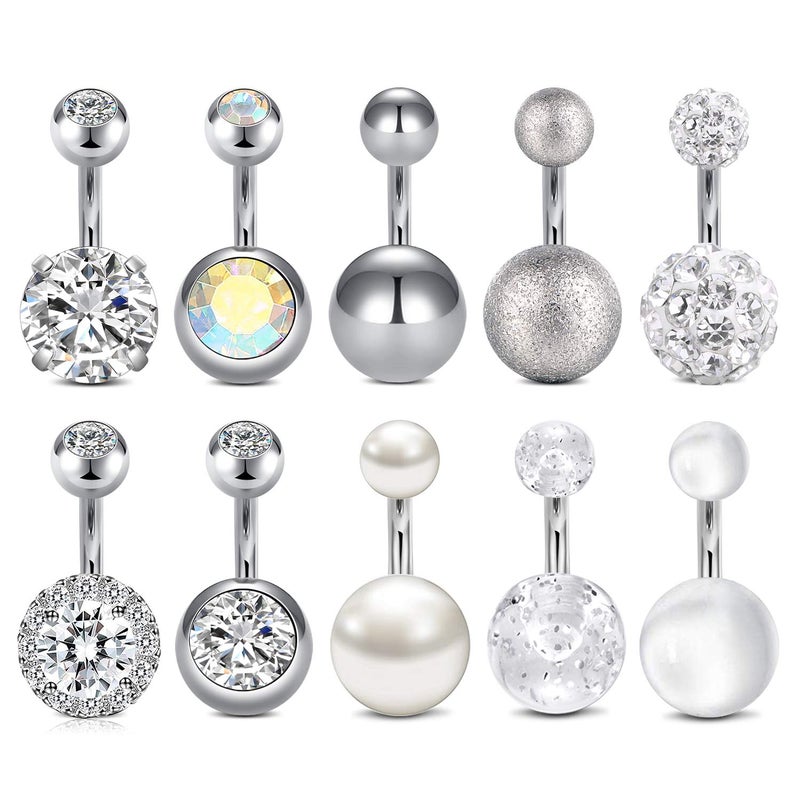 JFORYOU 1/4 Inch Short Belly Button Rings 14G 6mm Stainless Steel Short Belly Navel Button Rings 10 PCS for Women Men - Image 1